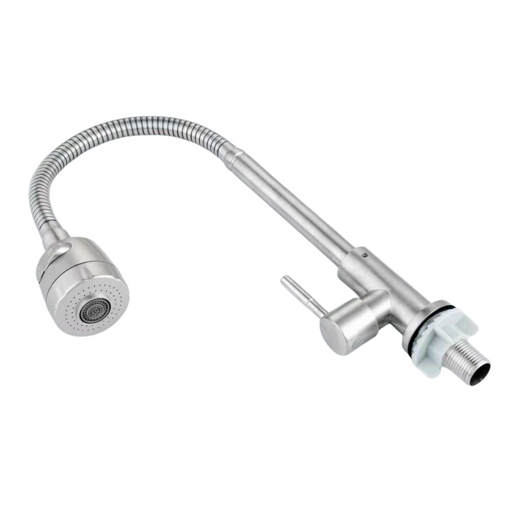 Baterie din inox cu pipa flexibilă, apă rece, Aquafix - 801, satin